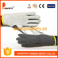 100% Grey Cotton or Interloc Gloves with PVC Dots on Palm 3 Seams on Back Shirred Elastic Back